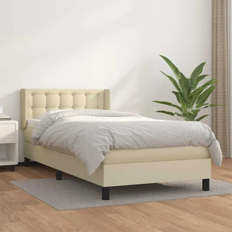 letto boxspring mit Matratze Creme 90x200 cm Kunstleder