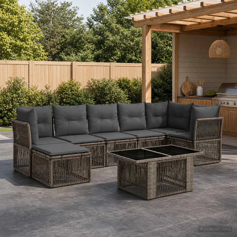Gartensofa-set 8 stk. grigio Poly-Rattan