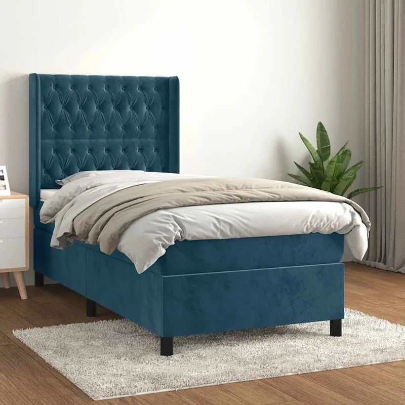 letto boxspring mit Matratze Dunkelblau 100x200 cm Samt