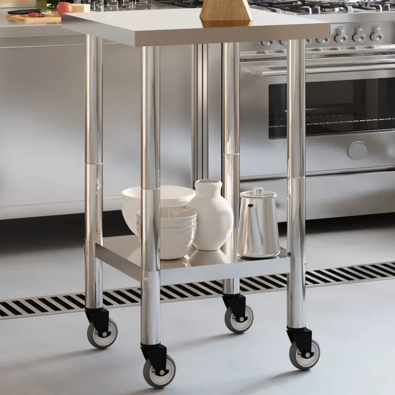 Table de travail de cuisine avec roues 55x55x85 cm inox