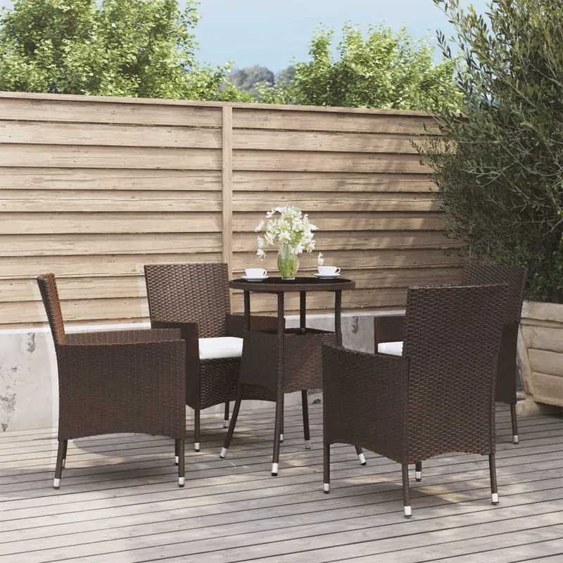 5-tlg. Garten-Bistro-Set mit Kissen marrone Poly Rattan