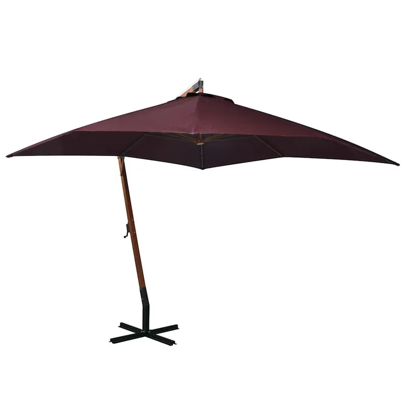 Ampelschirm with Mast Bordeauxrot 3x3 m solid wood Tanne
