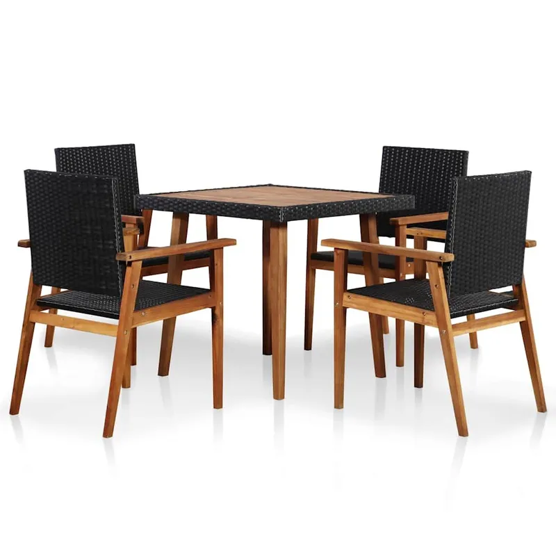 5-tlg. Garten-Essgruppe Poly Rattan Schwarz und Braun