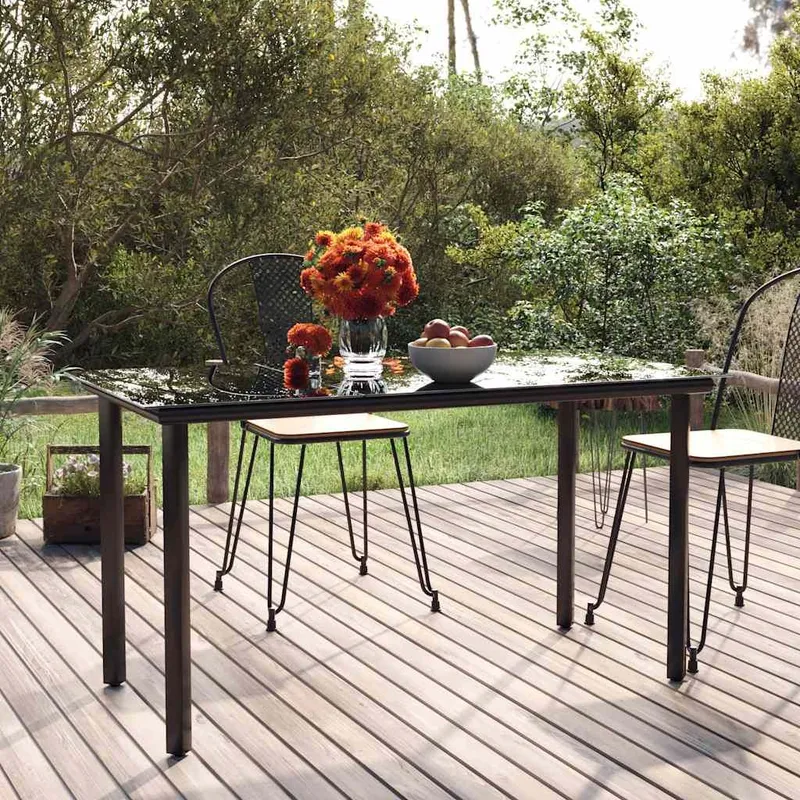 Garten-Esstisch Schwarz 200x100x74 cm Stahl und Hartglas