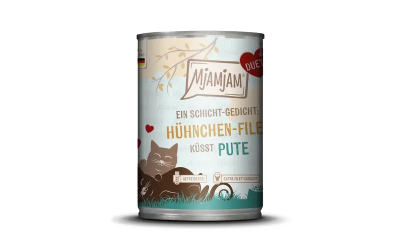 Mjamjam Nassfutter Duett Hühnchen-Filet küsst Pute, 390 g