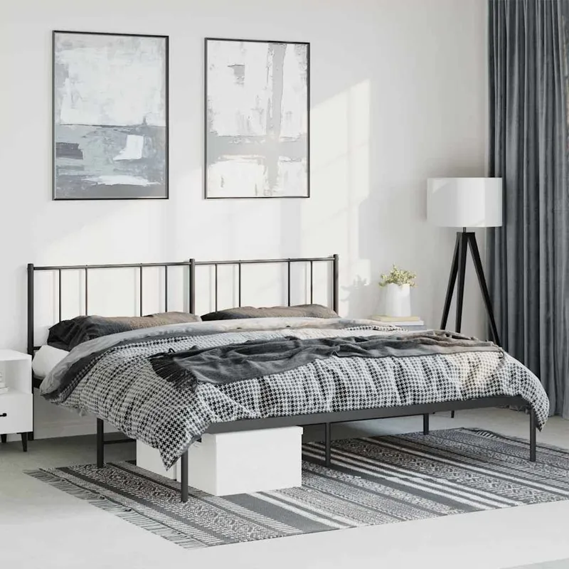 Bettgestell mit Kopfteil Metall Schwarz 183x213 cm