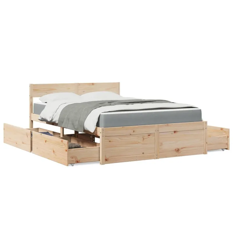 letto con cassetti e materasso 140x190 cm legno massiccio pino