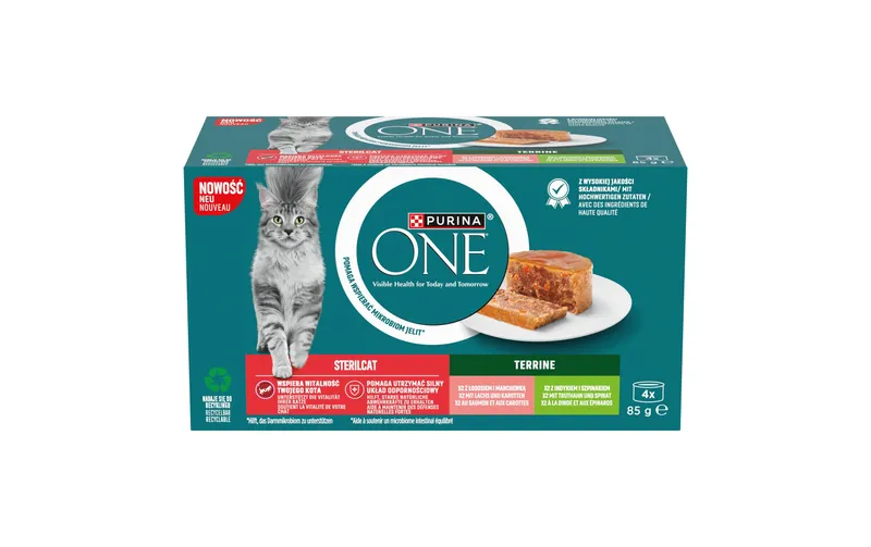 Purina ONE Nassfutter Sterilcat Terrine con Lachs e Truthahn 4 x 85 g