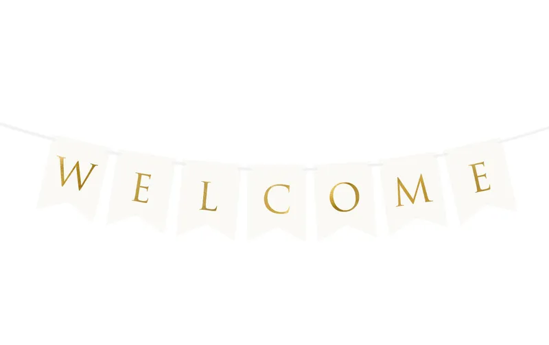 Partydeco Girlande Welcome 15 x 95 cm, white/Gold