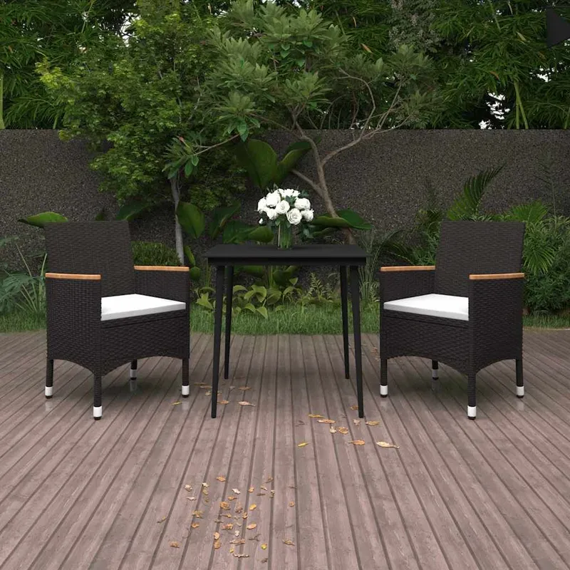 3-tlg. Garten-Essgruppe mit Auflagen Poly Rattan und Glas