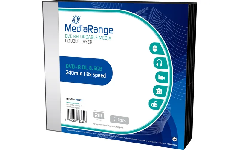 MediaRange DVD+R Medien 8.5 GB, Slimcase (5 pezzi)