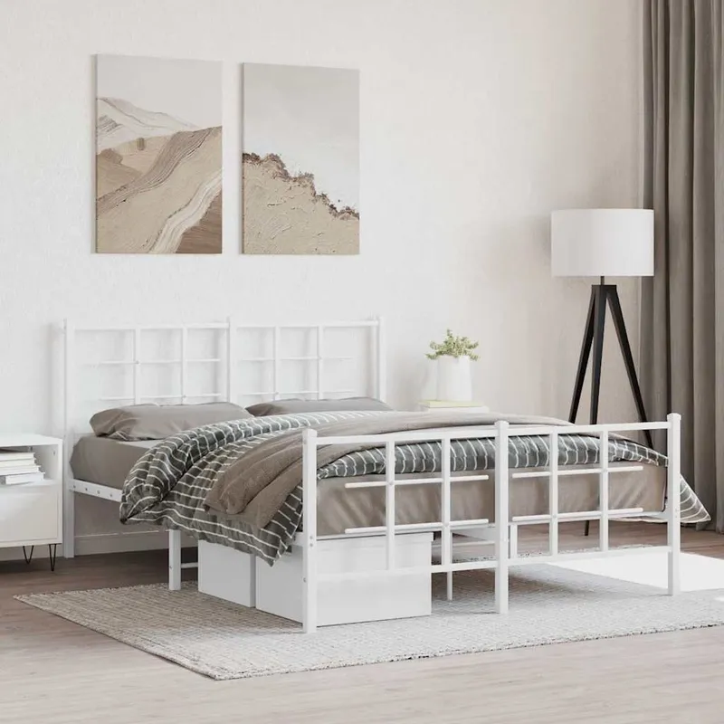 struttura letto con testiera e pediera metallo bianco 135x190 cm