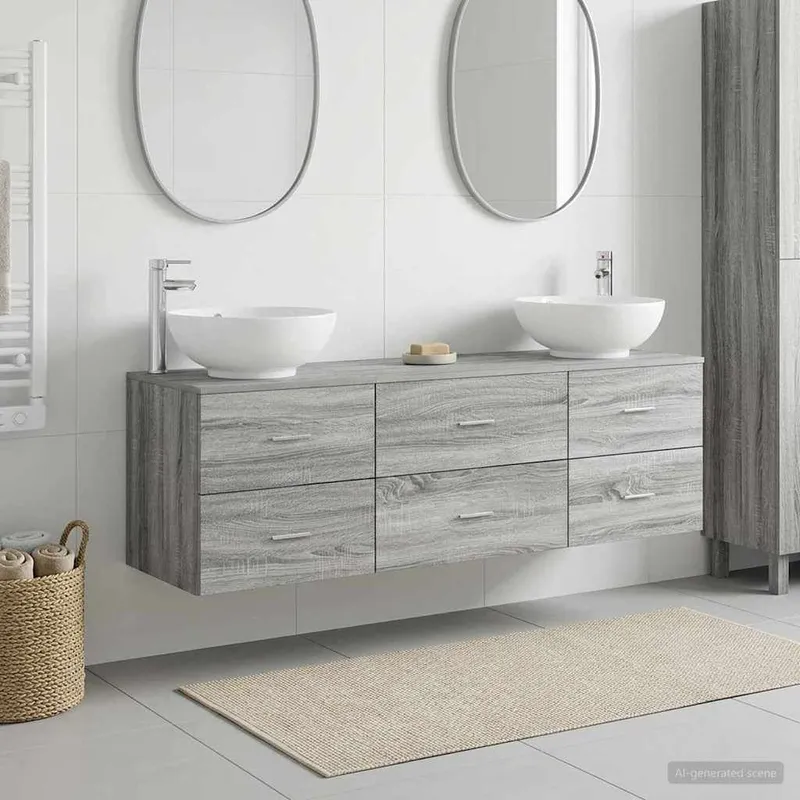 Badezimmermöbel-Set 3 stk. Grau Sonoma 49,5 x 44,5 x 65 cm