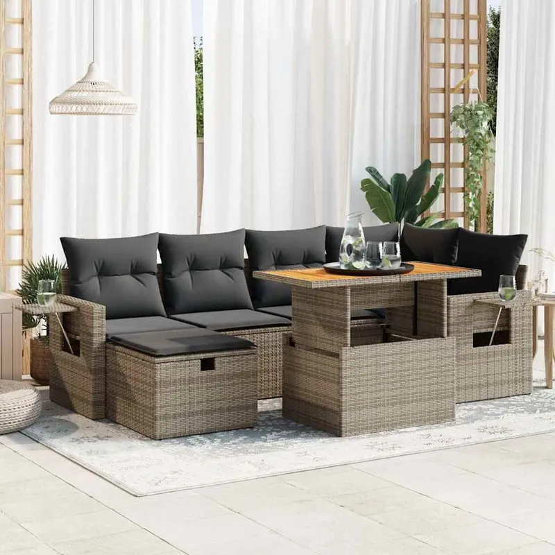 8-tlg. set divano da giardino con cuscini grigio Poly Rattan Akazie