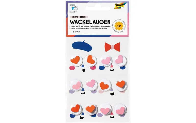 Folia Wackelaugen Hearts, Ø 20 mm, 12 pezzi