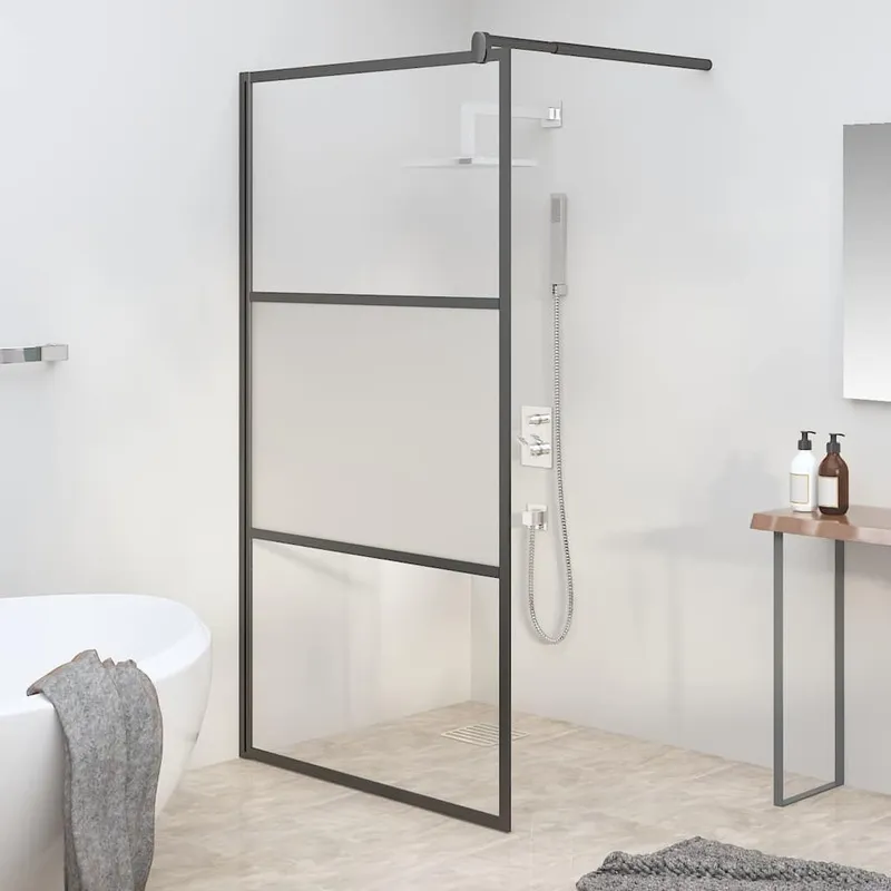 Paroi de douche 100x195 cm Verre ESG demi-dépoli Noir