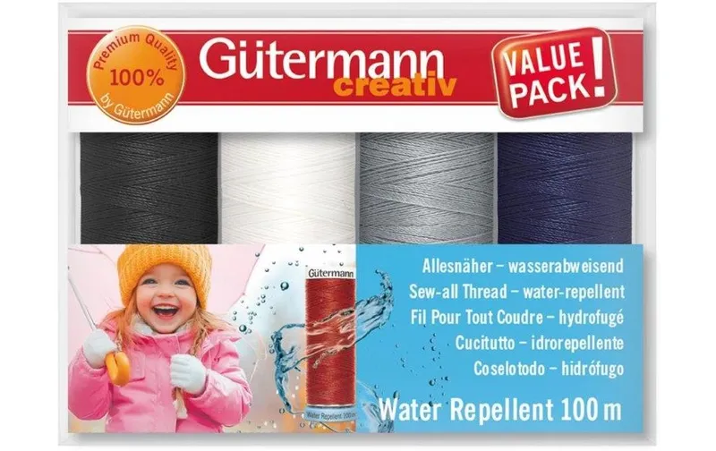 Gütermann Nähgarn-Set Water Repellent 4 pièces, bleu/gris/noir/blanc