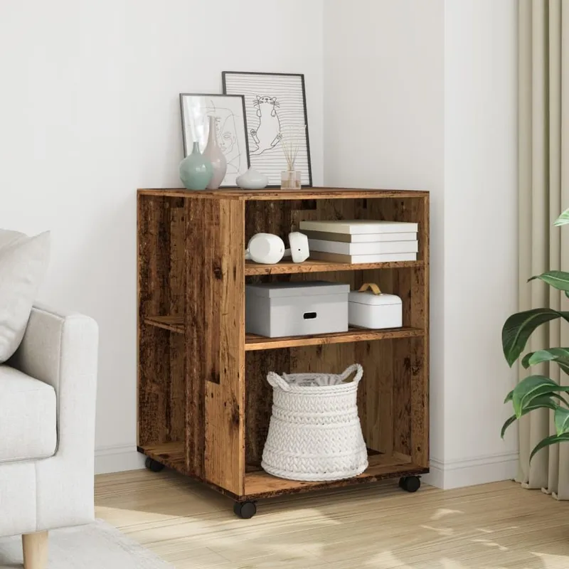 Beistelltisch mit Rollen Altholz-Optik 55x60x78cm engineered wood