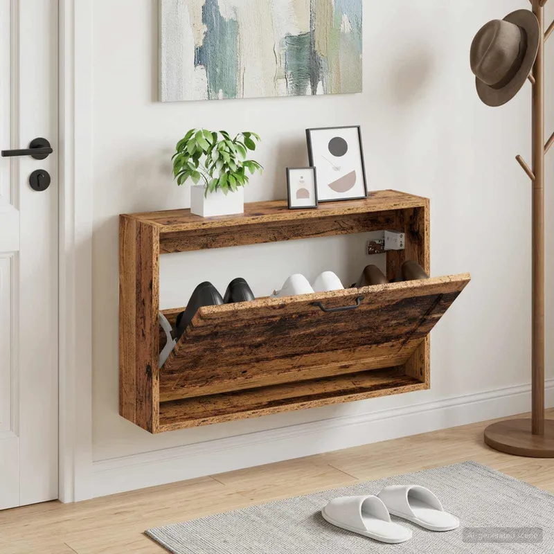 Wandmontierter Schuhschrank UTRECHT 71 x 17 x 43 cm Altholz