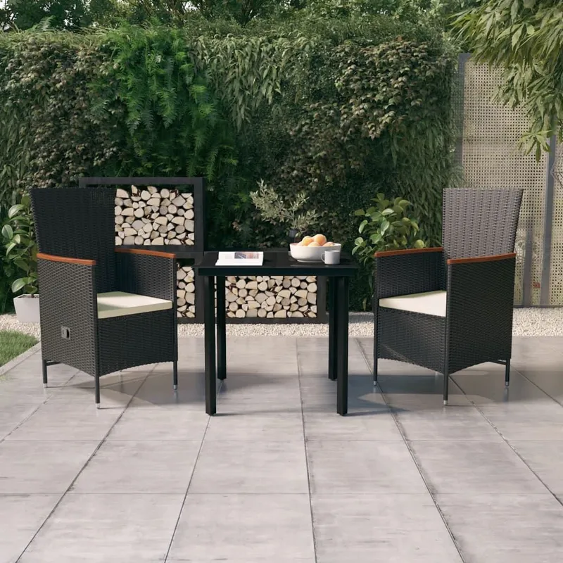 3-tlg. Garten-Essgruppe mit Kissen nero