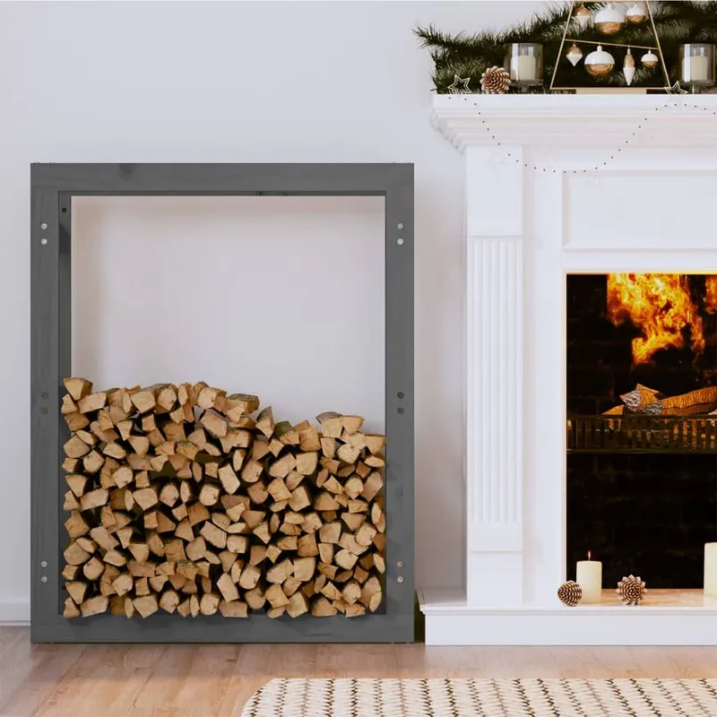 Kaminholzregal grigio 80x25x100 cm legno massiccio pino
