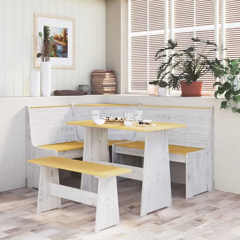 Eckbank REINE 151 cm Honigbraun e bianco legno massiccio pino