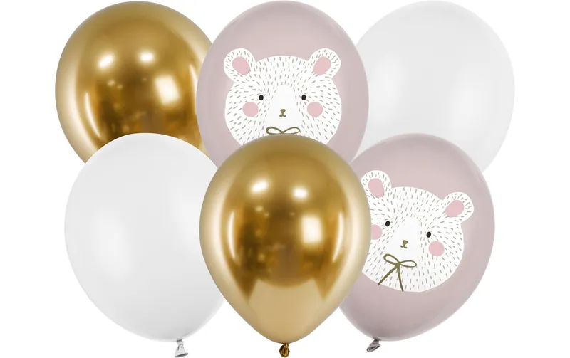 Partydeco Luftballon Eisbär Gold/white/Rosa, Ø 30 cm, 6 pieces