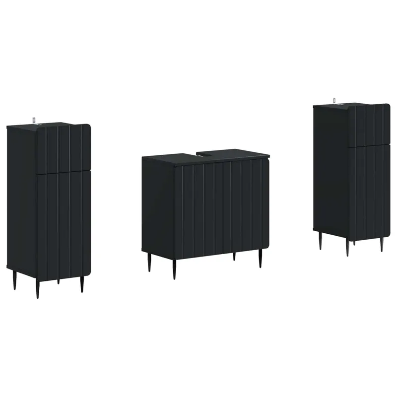 2-teiliges Badezimmer Schrank Set ZWOLLE nero derivato del legno