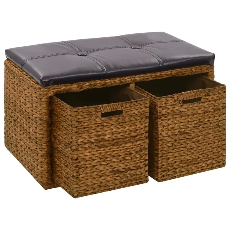 Sitzbank mit 2 Körben Seegras 71×40×42 cm marrone