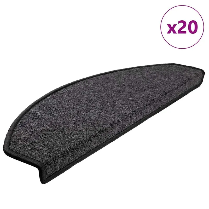 Tapis d'escalier 20 pièces 65 x 24 x 4 cm Anthracite Demi-rond Grand