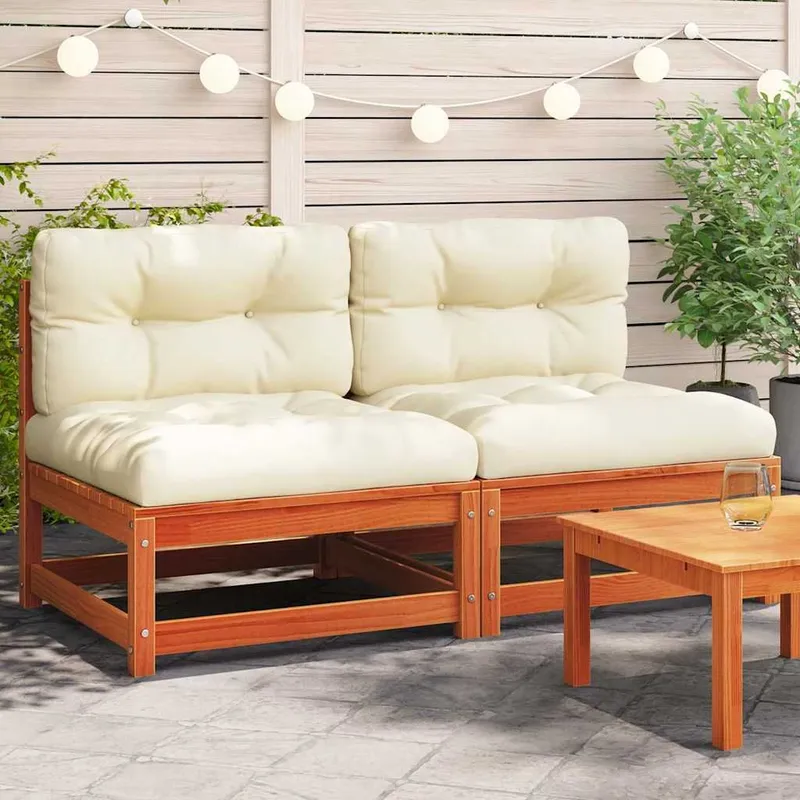 garden sofas without armrests with cushions 2 pcs wax brown Holz
