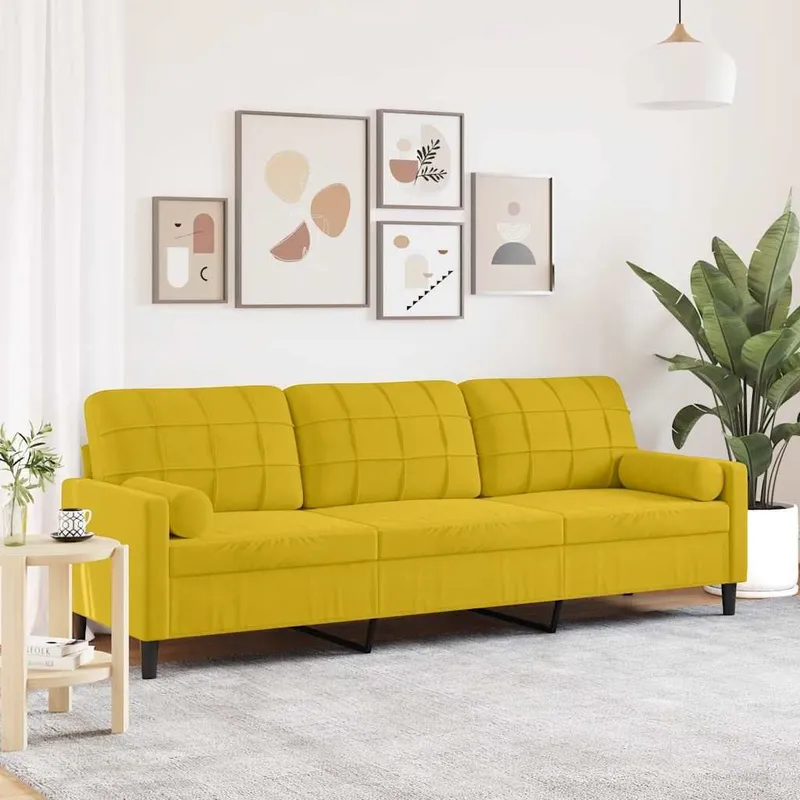 divano 3-Sitzer con cuscini decorativi giallo 210 cm velluto