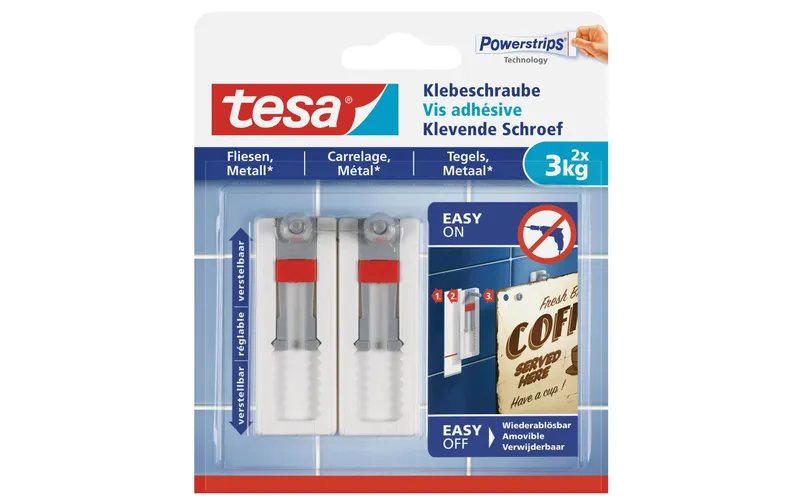 tesa Klebeschraube 3 kg pour Fliesen + métal, verstellbar