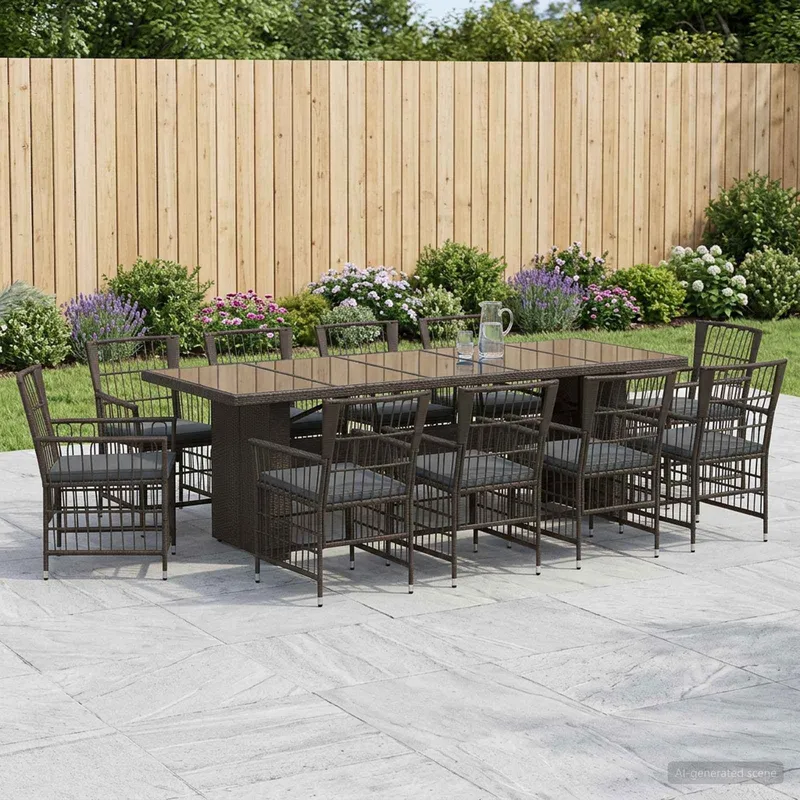 Outdoor-Essgruppe 11 Stk. Schwarz Poly-Rattan