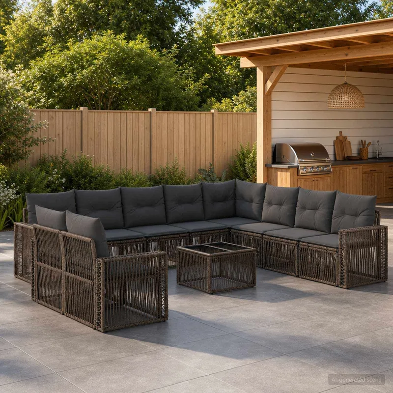 set divano da giardino 11 pz. grigio e grigio scuro polyrattan