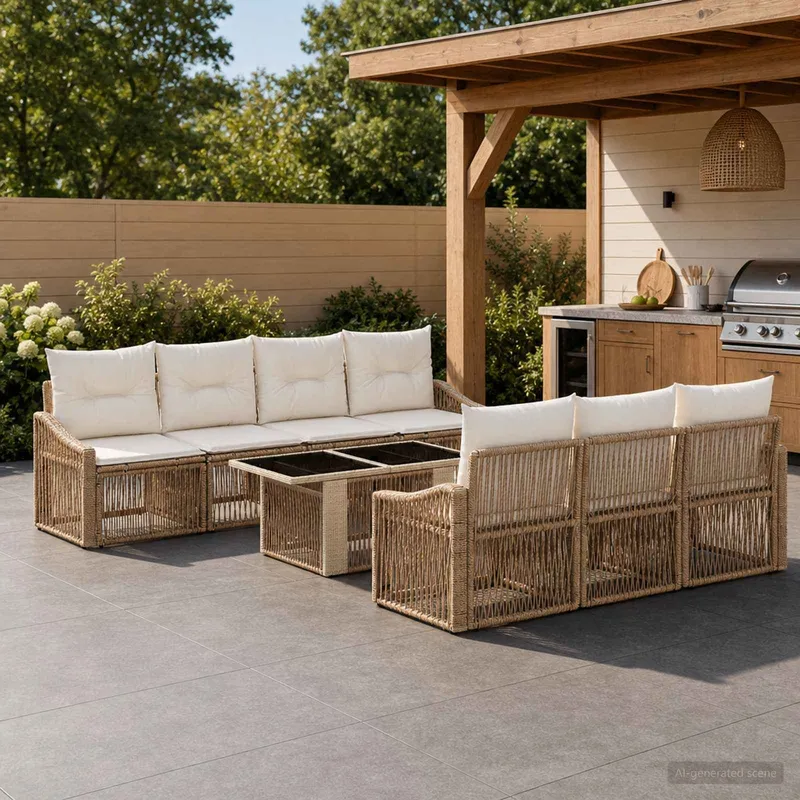 Gartensofa-set 8 stk. Beige und Cremeweiß Poly-Rattan