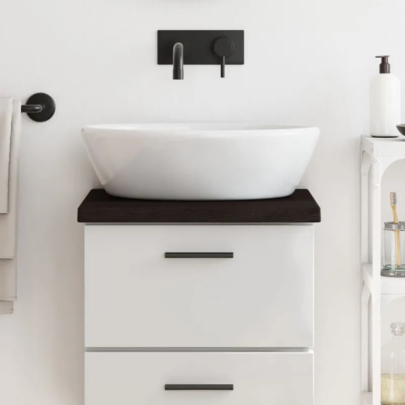 Comptoir de salle de bain marron foncé bois massif traité