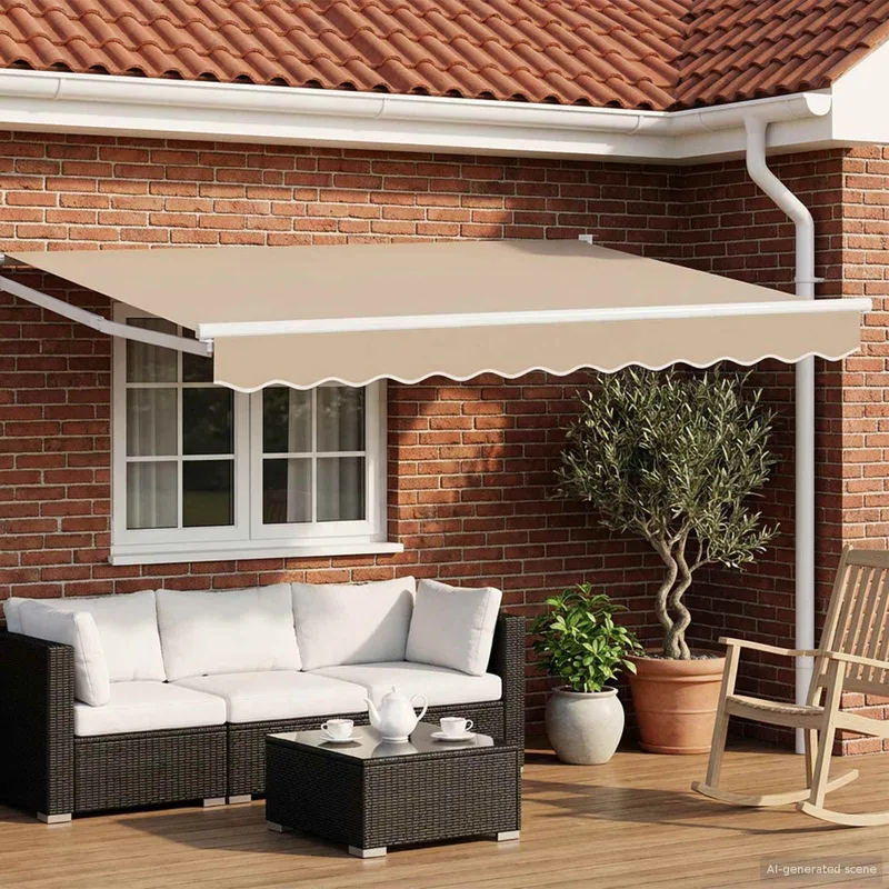 Manuelle Gelenkarmmarkise mit LEDs Beige und Weiß 3 x 2,5 m