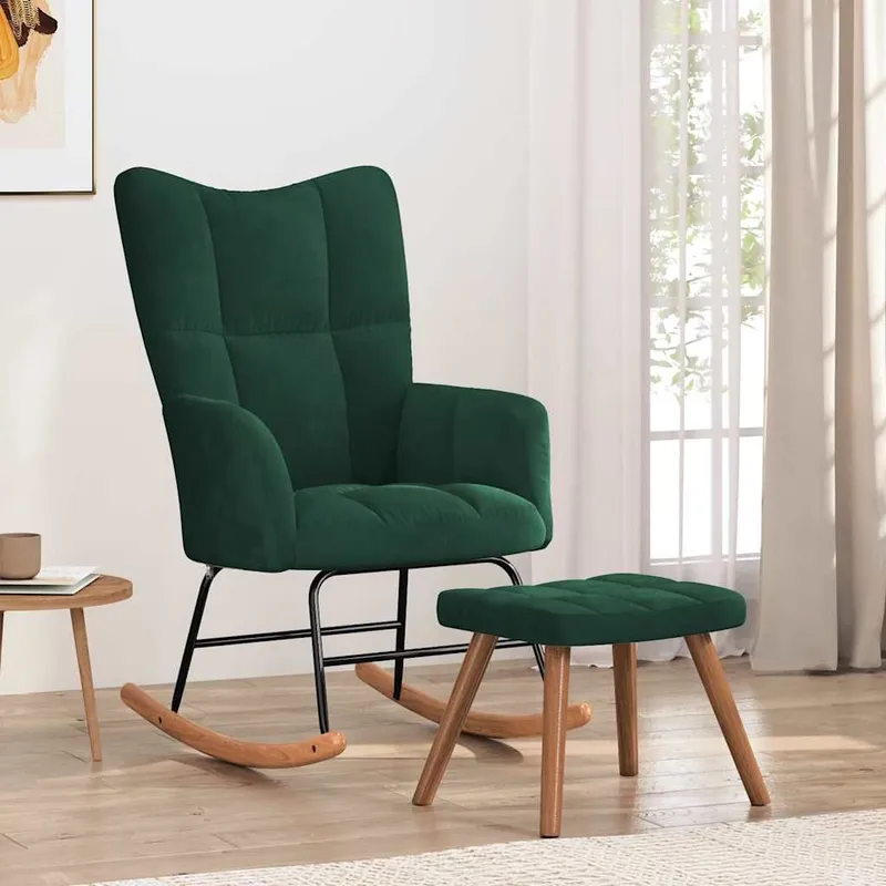 Schaukelstuhl con Hocker velluto verde scuro