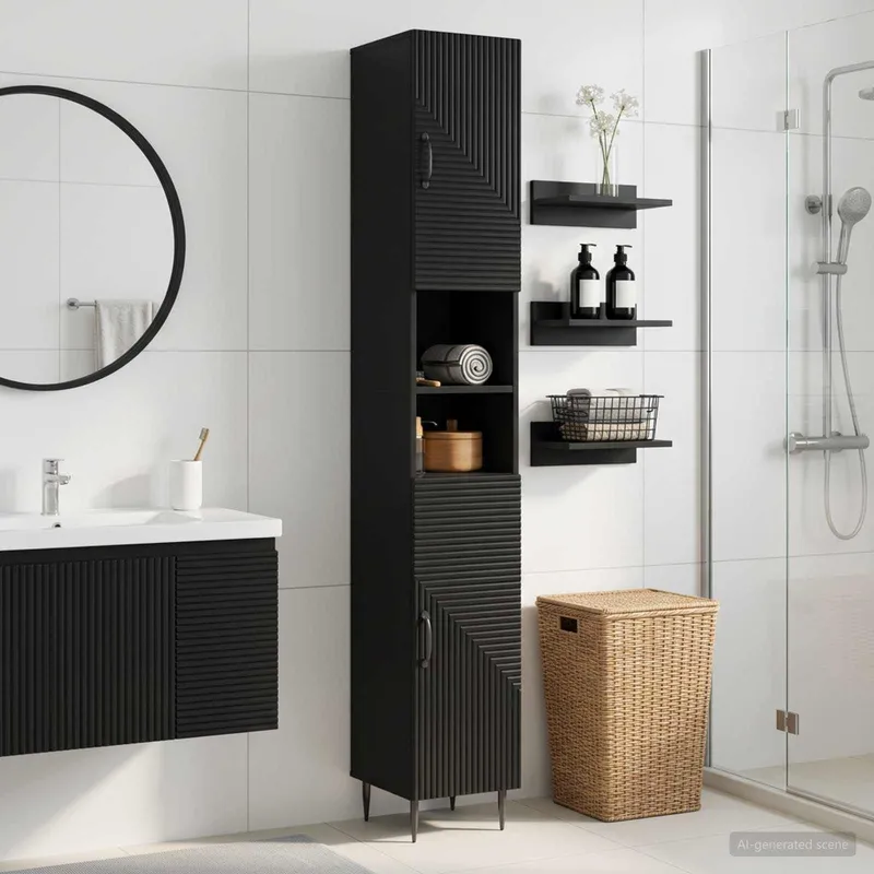 Badezimmerschrank mit offenem Regal HAARLEM Schwarz