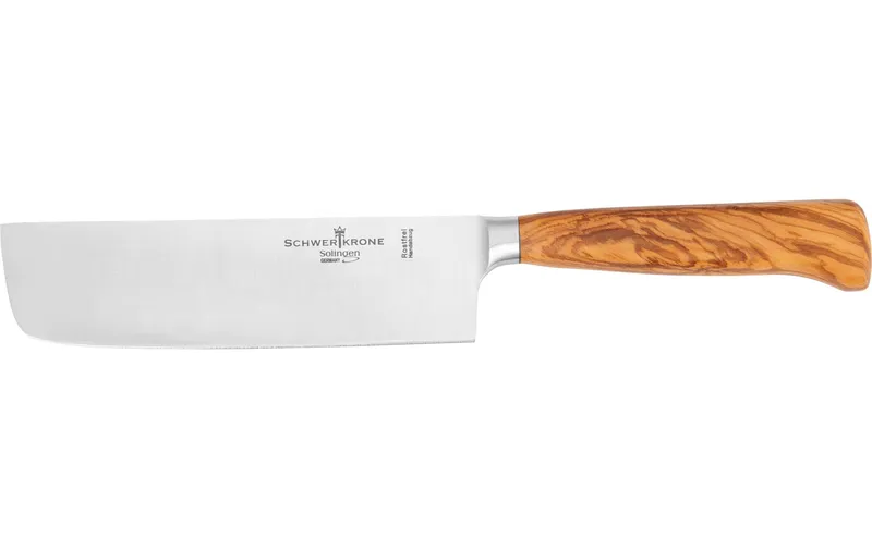 Schwertkrone Nakiri-Messer Olivenholz geschmiedet Silber/brun
