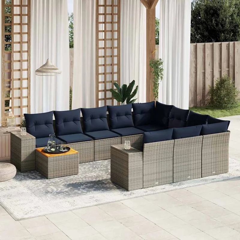 11-teiliges Gartensofa-Set mit Kissen, grau, Polyrattan