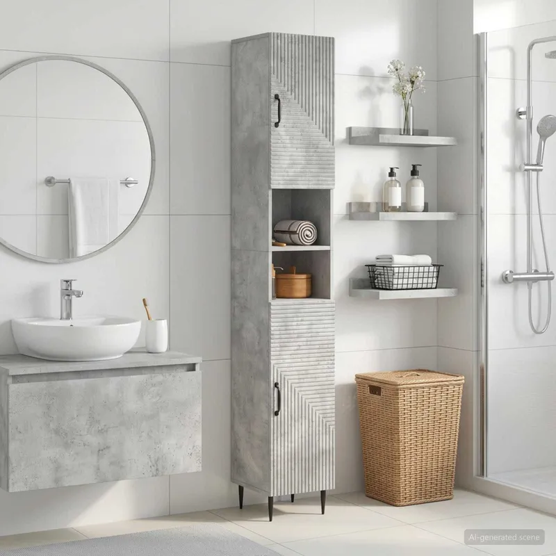 Badezimmerschrank con offenem scaffale HAARLEM grigio cemento