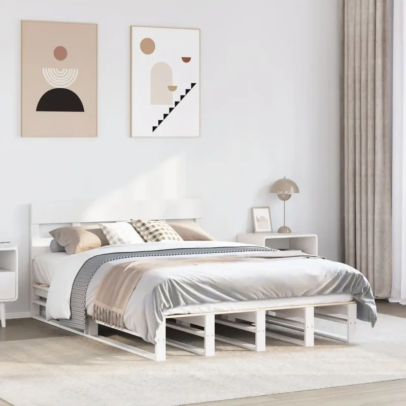 letto in legno massiccio senza materasso bianco 140x200 cm legno di pino