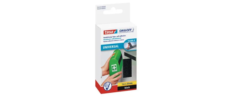 tesa Klettband-Rolle On & Off 20 mm x 1 m, nero
