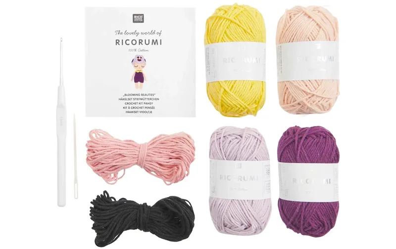 Rico Design Häkelset Blooming Beauties 6-teilig, Stiefmütterchen