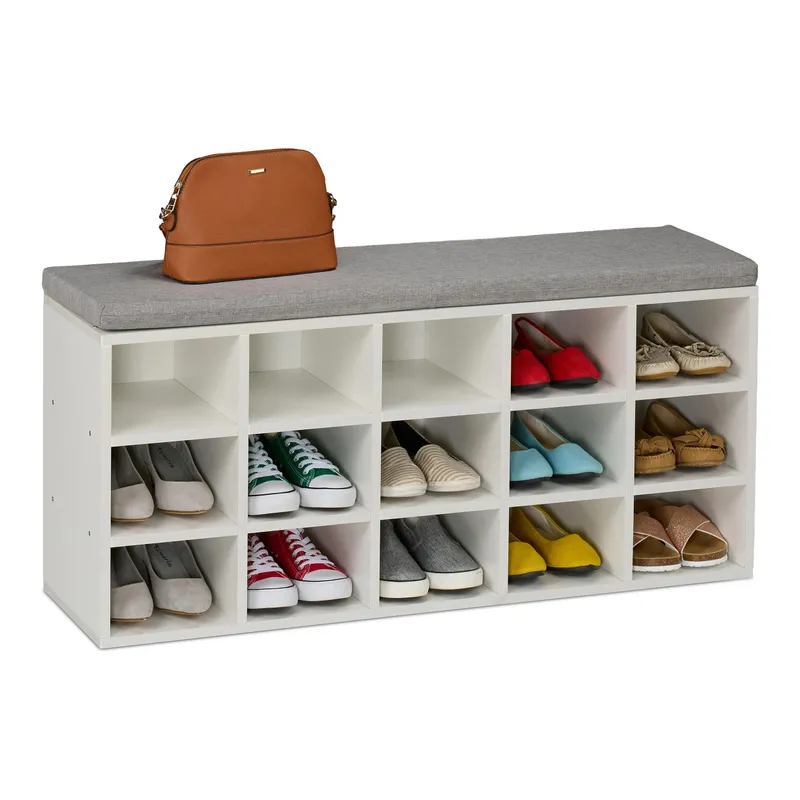 relaxdays Schuhbank avec Sitzfläche avec 15 Fächern, gris/blanc