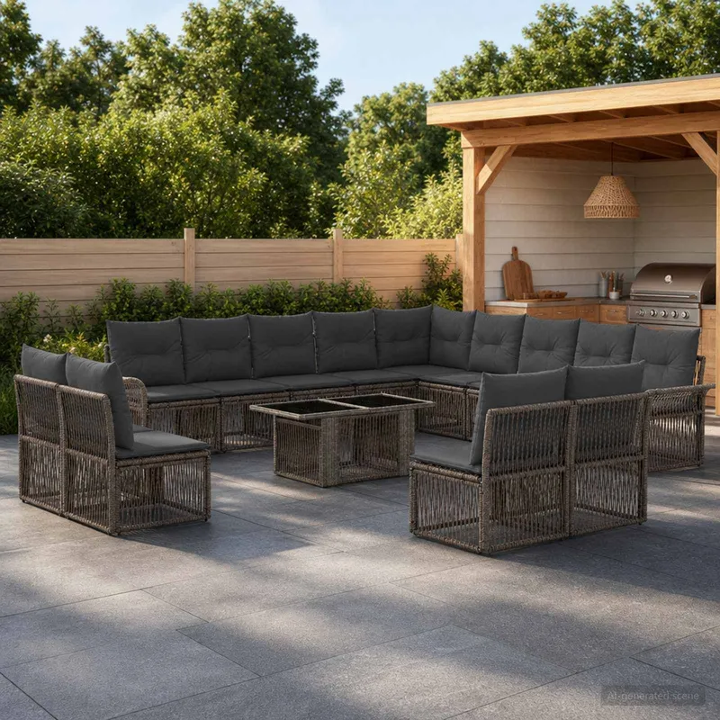 Ensemble de canapé de jardin 14 pc Gris et Gris foncé polyrotin
