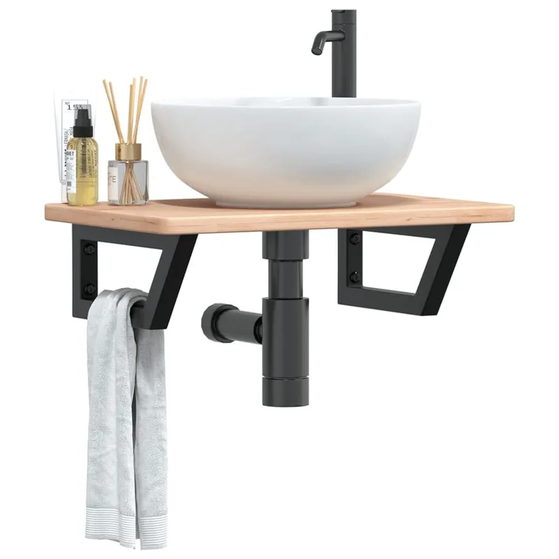 Waschtischplatte con supporto acciaio e legno massiccio rovere