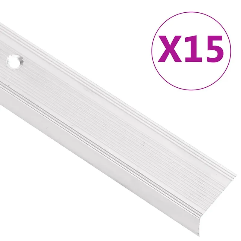 Nez de marche forme en L 15 pcs aluminium 100 cm argenté